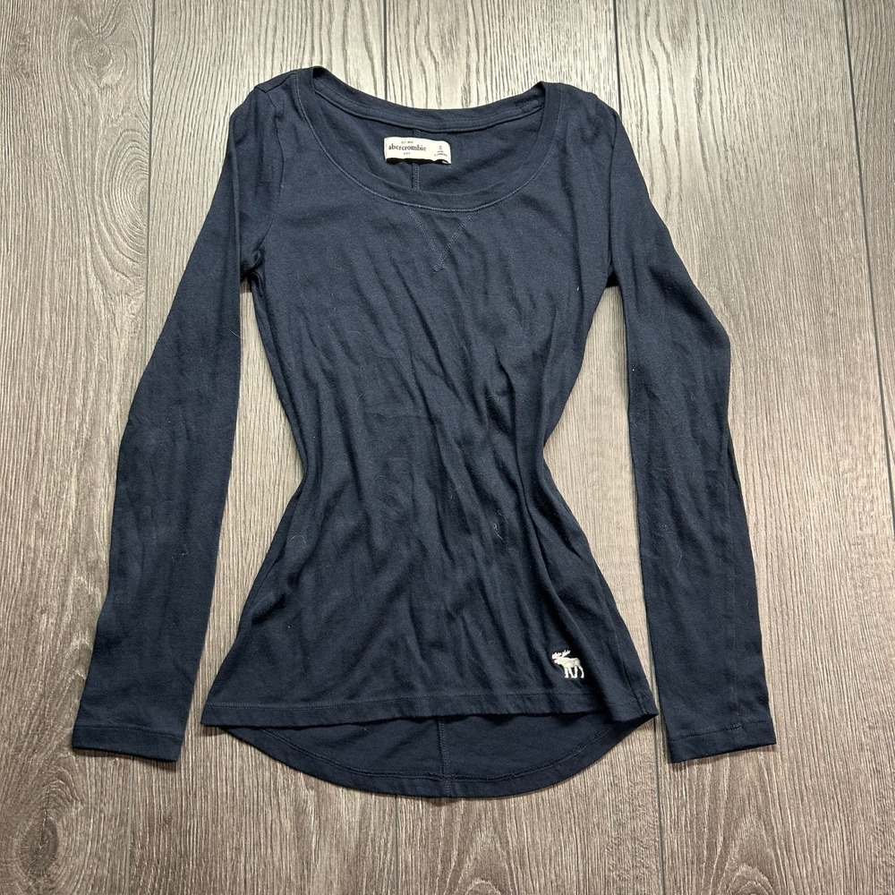 Abercrombie Kids Navy Blue Long Sleeve Small Scoop Neck Top Y2K Size